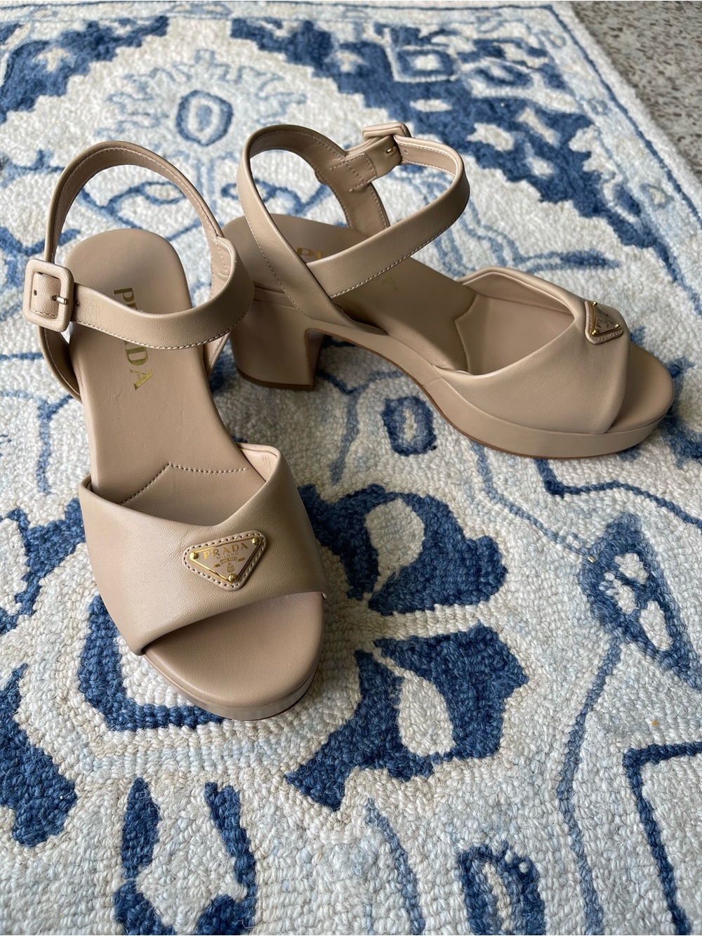 New Prada 36 Authentic Soft Nappa Ankle Strap Platform Sandals Sabbia Nude